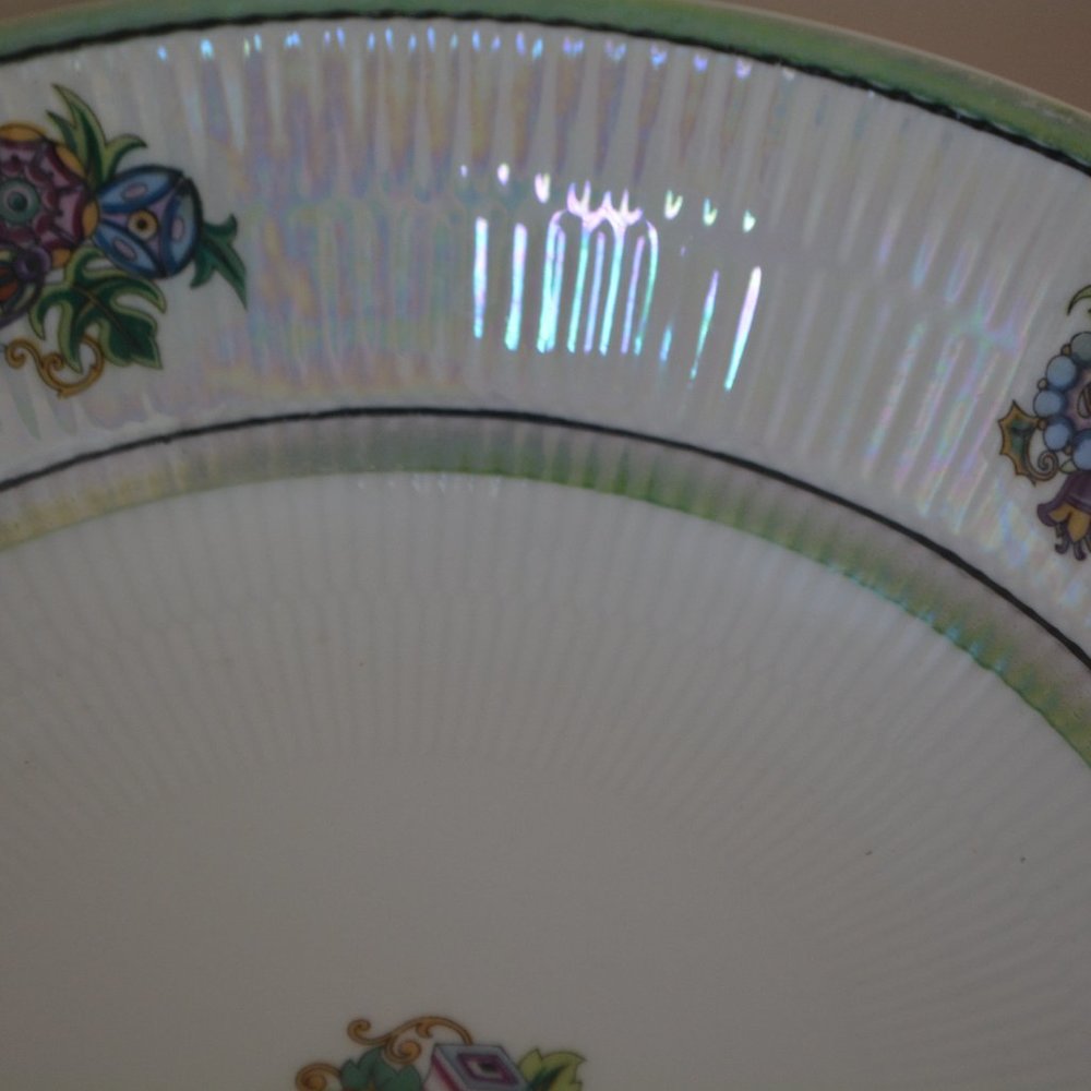 Antique Bavaria Germany LusterWare 9" Serving Bowl Green Floral Flowers Decor - Picture 6 of 9